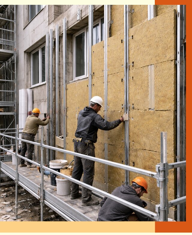 Утепление вентилируемого фасада в Волжском от 5673 руб/м2 — монтаж и утепление вентфасад | ТепломастерВлж