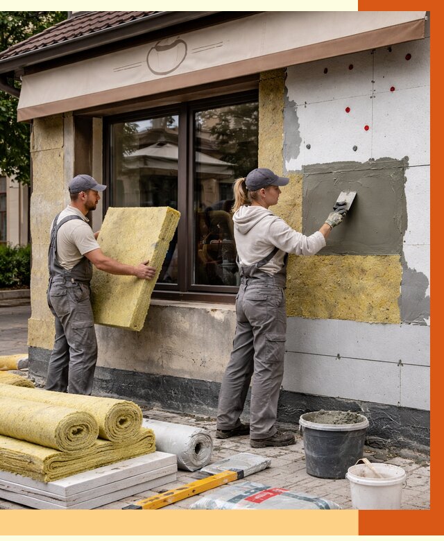 Утепление кафе в Волжском от 4255 руб/м2 — комплексно под ключ | ТепломастерВлж